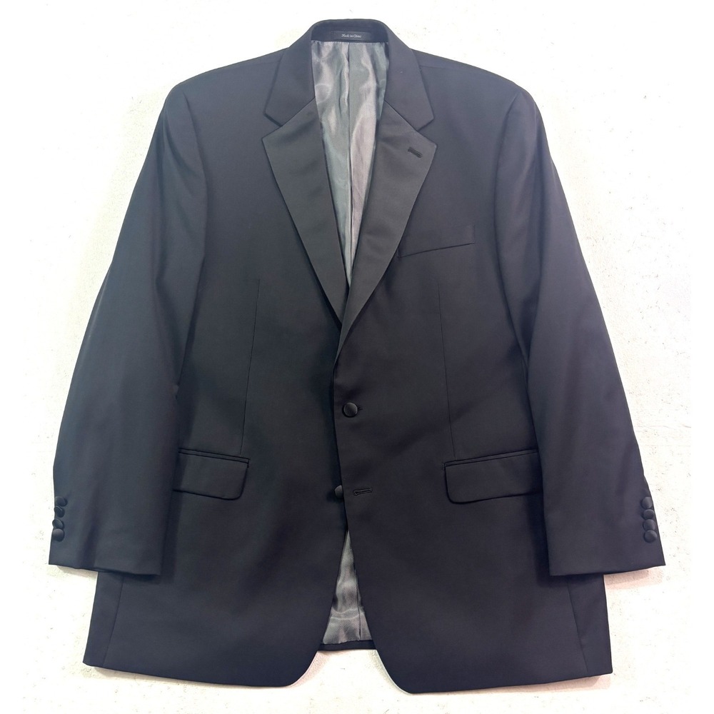 Calvin Klein 46L Black Tuxedo Jacket Tux Formal Evening 100% Wool Satin‎ Trim